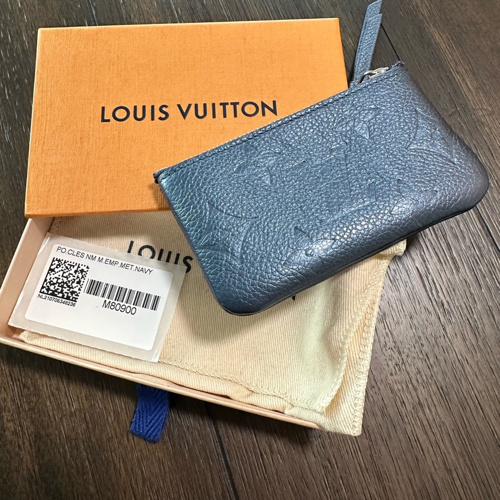 Louis Vuitton Monogram Empreinte Leather Key Pouch Metallic Navy Blue